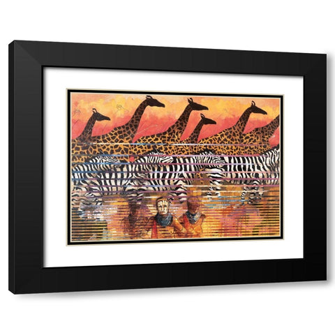 Giraffes Extreme Black Modern Wood Framed Art Print with Double Matting by Unknown