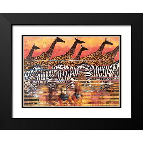 Giraffes Extreme Black Modern Wood Framed Art Print with Double Matting by Unknown