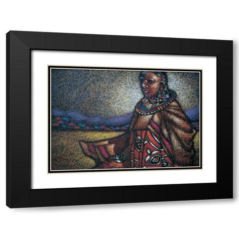 Nubian Lady Sitting Black Modern Wood Framed Art Print with Double Matting by Unknown