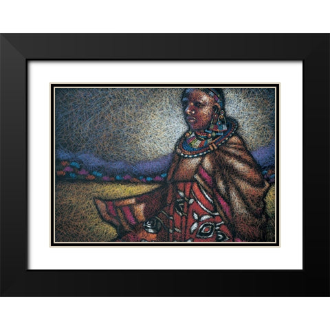 Nubian Lady Sitting Black Modern Wood Framed Art Print with Double Matting by Unknown