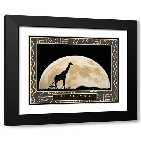 Heritage - Giraffe and Moon Black Modern Wood Framed Art Print with Double Matting by Unknown