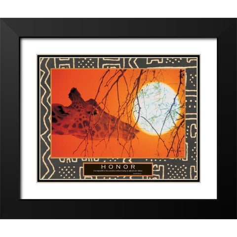 Honor - Giraffe and Sun Black Modern Wood Framed Art Print with Double Matting by Unknown