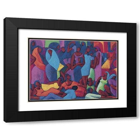 Puzzle People Black Modern Wood Framed Art Print with Double Matting by Unknown