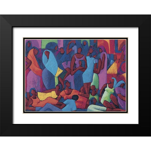 Puzzle People Black Modern Wood Framed Art Print with Double Matting by Unknown