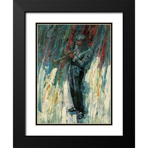 Trumpet Man Black Modern Wood Framed Art Print with Double Matting by Unknown