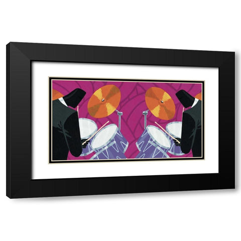 Dueling Drummers Black Modern Wood Framed Art Print with Double Matting by Unknown