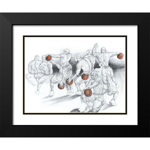 Basketball Study Black Modern Wood Framed Art Print with Double Matting by Unknown