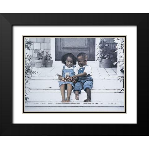 On the Porch Black Modern Wood Framed Art Print with Double Matting by Unknown