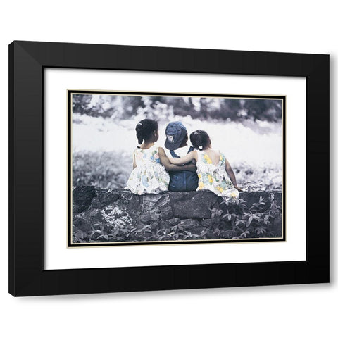 Three Kids Black Modern Wood Framed Art Print with Double Matting by Unknown