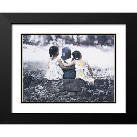 Three Kids Black Modern Wood Framed Art Print with Double Matting by Unknown