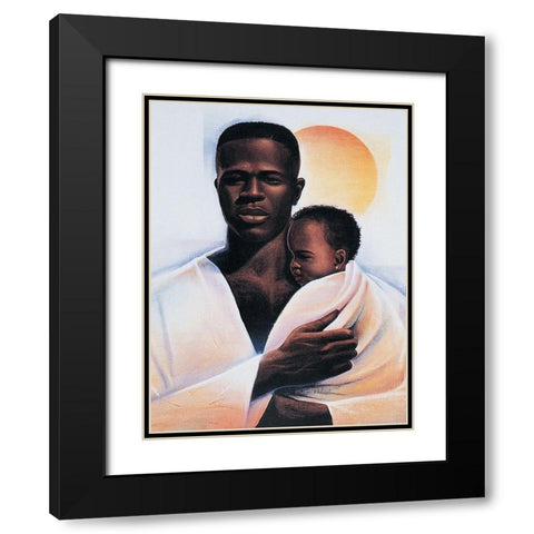 Father and Child Black Modern Wood Framed Art Print with Double Matting by Unknown