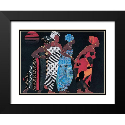 Tribal Walk Black Modern Wood Framed Art Print with Double Matting by Unknown