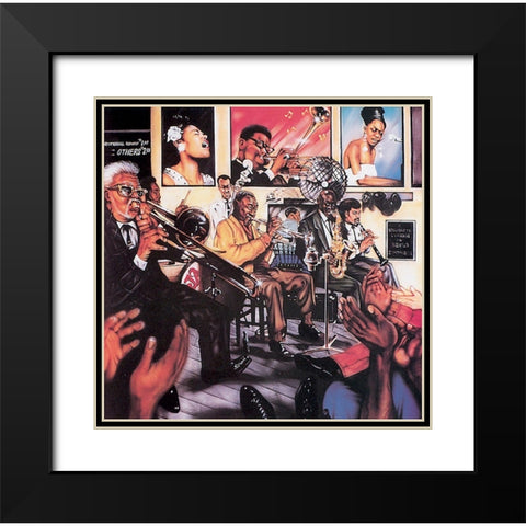 Jazz Session Black Modern Wood Framed Art Print with Double Matting by Unknown