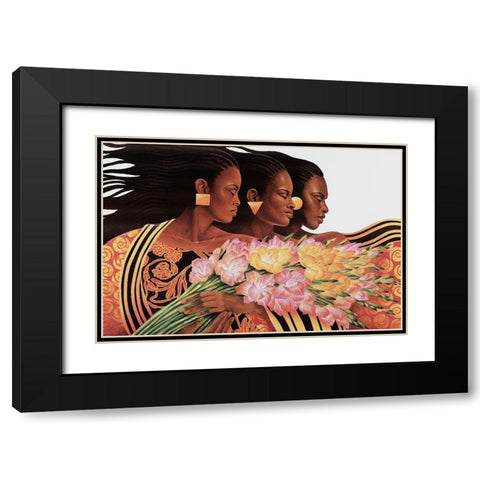 Three Beauties Black Modern Wood Framed Art Print with Double Matting by Unknown