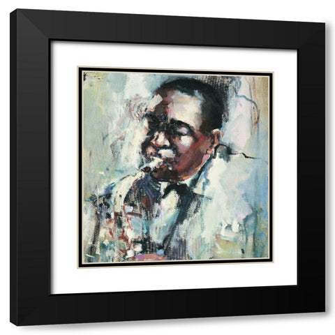 Saxin the Blues Black Modern Wood Framed Art Print with Double Matting by Unknown