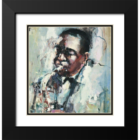 Saxin the Blues Black Modern Wood Framed Art Print with Double Matting by Unknown