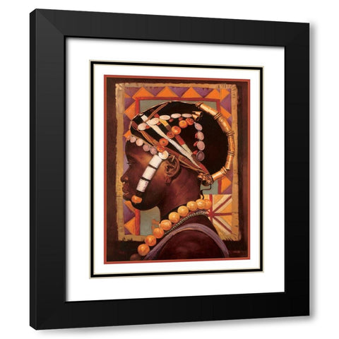 African Head Dress Black Modern Wood Framed Art Print with Double Matting by Unknown