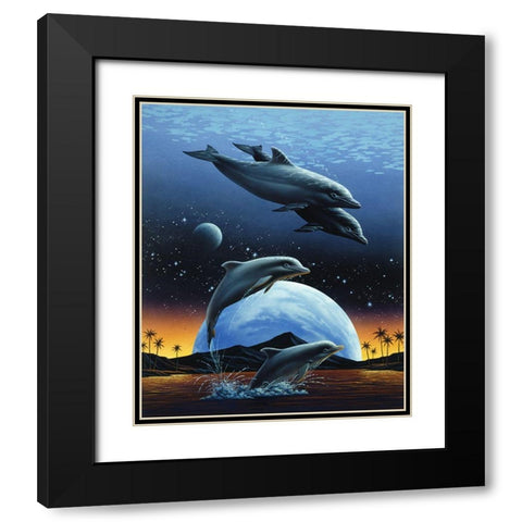 Porpoise and Moon II Black Modern Wood Framed Art Print with Double Matting by Unknown
