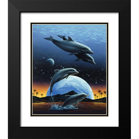 Porpoise and Moon II Black Modern Wood Framed Art Print with Double Matting by Unknown
