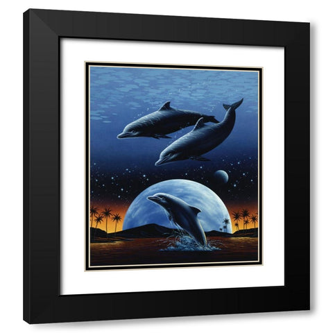 Porpoise and Moon I Black Modern Wood Framed Art Print with Double Matting by Unknown