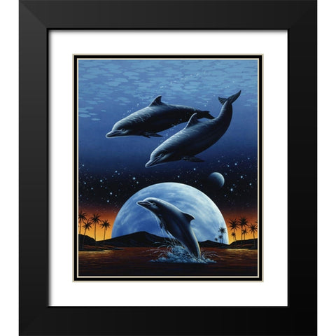 Porpoise and Moon I Black Modern Wood Framed Art Print with Double Matting by Unknown