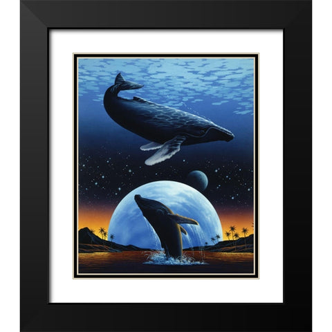 Whale and Moon Black Modern Wood Framed Art Print with Double Matting by Unknown