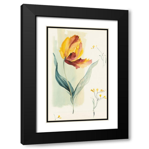 Yellow Blossom Black Modern Wood Framed Art Print with Double Matting by Unknown