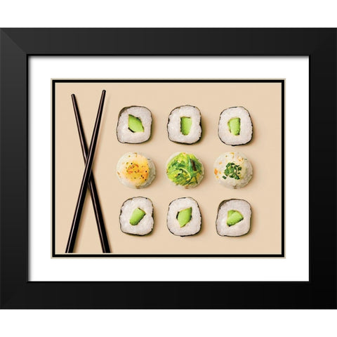 Baguettes et makis I Black Modern Wood Framed Art Print with Double Matting by Sultan, Galith