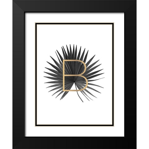 Palm tree leaf with gold Black Modern Wood Framed Art Print with Double Matting by Braun Studio