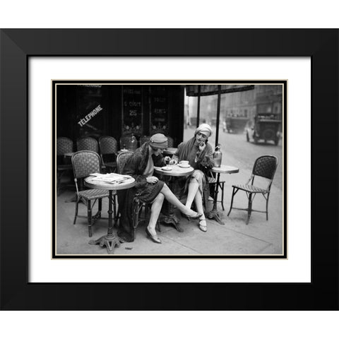 CafÃ© En Terrasse Black Modern Wood Framed Art Print with Double Matting by BRAUN Studio