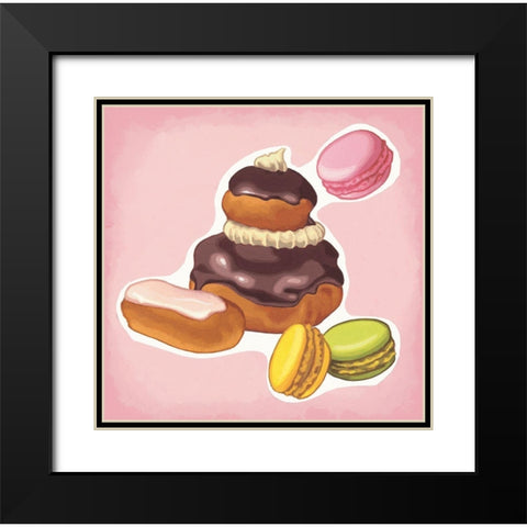 Religieuse et macarons Black Modern Wood Framed Art Print with Double Matting by Cazenave, Maryline