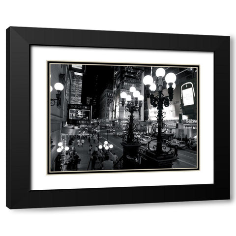42nd Street at night, NandB Black Modern Wood Framed Art Print with Double Matting by Setboun, Michel