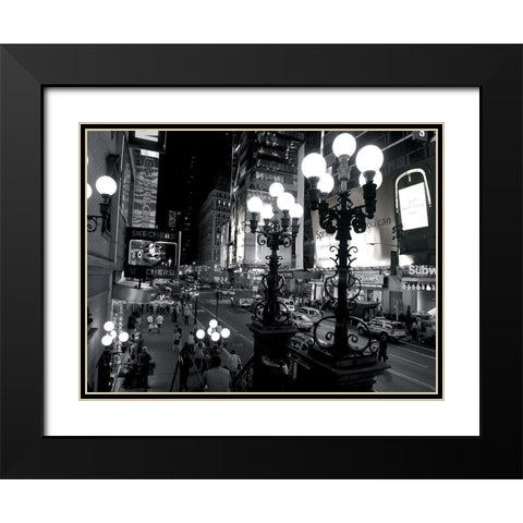 42nd Street at night, NandB Black Modern Wood Framed Art Print with Double Matting by Setboun, Michel