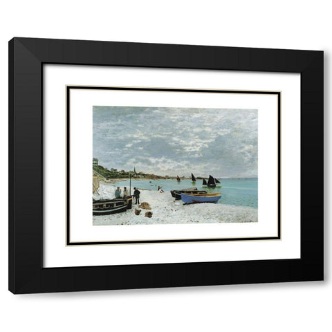 La plage a Sainte-Adresse Black Modern Wood Framed Art Print with Double Matting by Monet, Claude