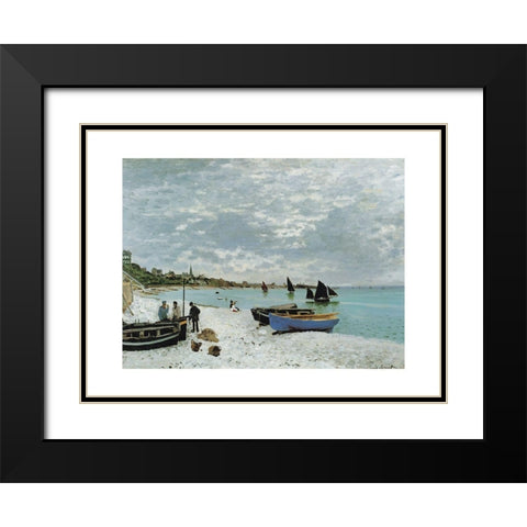 La plage a Sainte-Adresse Black Modern Wood Framed Art Print with Double Matting by Monet, Claude