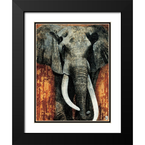 Elephant Black Modern Wood Framed Art Print with Double Matting by Arietti, Fabienne