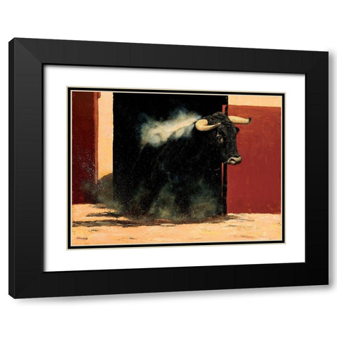 Sortie de toril Black Modern Wood Framed Art Print with Double Matting by Louis, Ch.