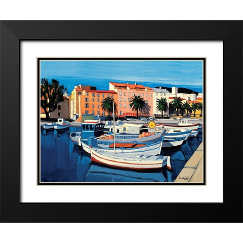 Barques de pecheurs dans le port dAjaccio Black Modern Wood Framed Art Print with Double Matting by Quilici, Jean-Claude