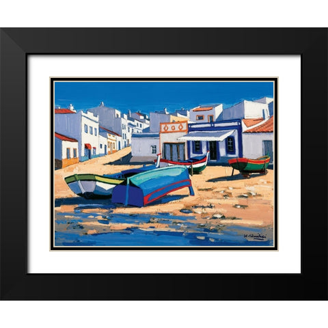 Barque bleue a Alvor Black Modern Wood Framed Art Print with Double Matting by Quilici, Jean-Claude