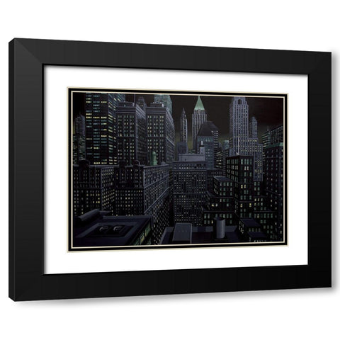 South Manhattan night Black Modern Wood Framed Art Print with Double Matting by Peyret, Eric