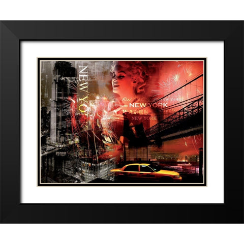 New York Fireworks Black Modern Wood Framed Art Print with Double Matting by BRAUN Studio