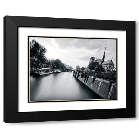 Classic BandW Notre-Dame Black Modern Wood Framed Art Print with Double Matting by AG
