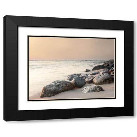 Rochers sur la plage Black Modern Wood Framed Art Print with Double Matting by BRAUN Studio