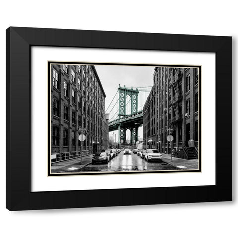 Brooklyn Bridge Black Modern Wood Framed Art Print with Double Matting by BRAUN Studio