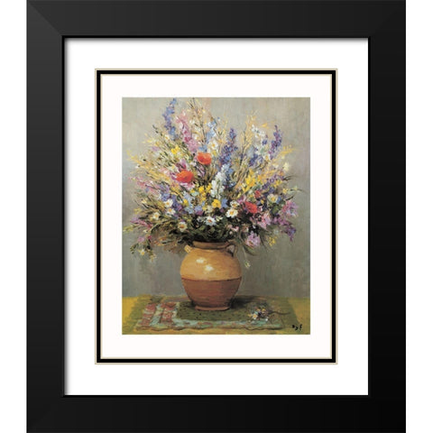 Bouquet dans un vase de gres Black Modern Wood Framed Art Print with Double Matting by DYF