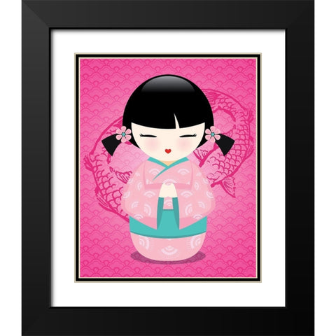 Kokeshis Popcolor II Black Modern Wood Framed Art Print with Double Matting by BRAUN Studio