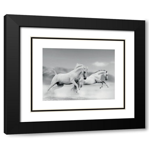 Galops blancs Black Modern Wood Framed Art Print with Double Matting by Braun Studio