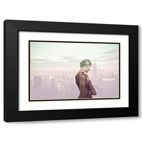 Femme pensive Ã  New York Black Modern Wood Framed Art Print with Double Matting by Braun Studio