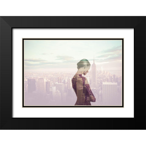 Femme pensive Ã  New York Black Modern Wood Framed Art Print with Double Matting by Braun Studio