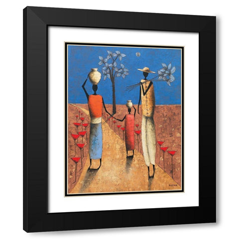 La famille et larbre bleu Black Modern Wood Framed Art Print with Double Matting by Rauscher, Michel